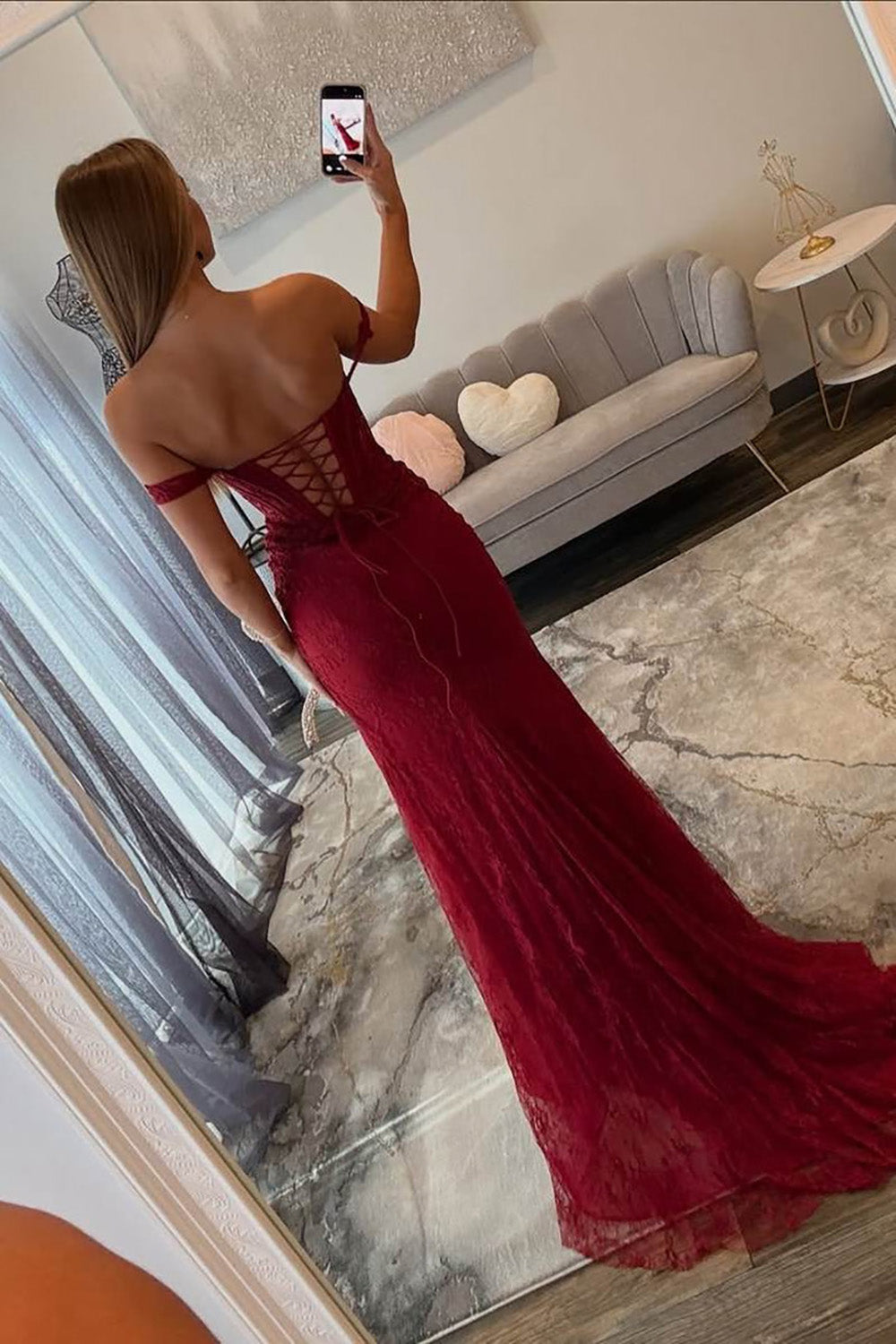 Lace Prom Dress Off Shoulder Mermaid Party Gown Corset High Slit Evening Dress Ms2604021
