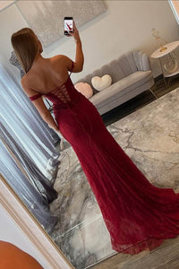 Lace Prom Dress Off Shoulder Mermaid Party Gown Corset High Slit Evening Dress Ms2604021