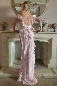 Elegantes grünes Ballkleid mit Rüschen und Rundhalsausschnitt für Damen, formelle Anlässe, Partykleid, Abendkleid