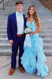 Organza Prom Dress Sweetheart Ruched Slit Ruffle Evening Dress Birthday Gown Ms2609141
