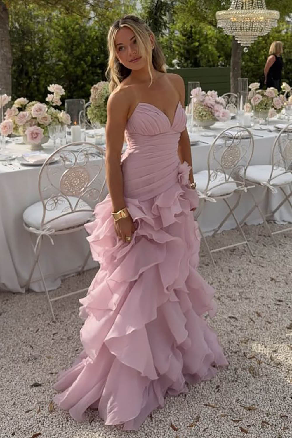 Organza Prom Dress Sweetheart Ruched Slit Ruffle Evening Dress Birthday Gown Ms2609141