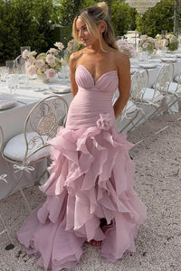 Organza Prom Dress Sweetheart Ruched Slit Ruffle Evening Dress Birthday Gown Ms2609141