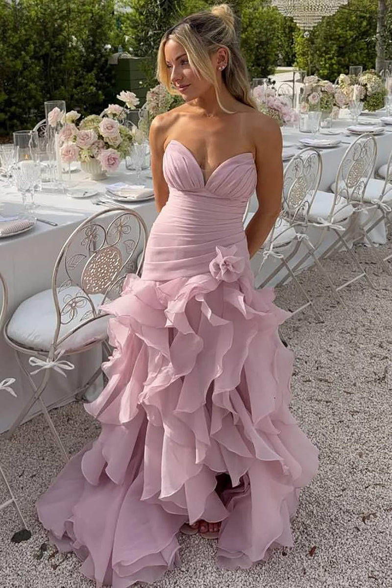 Organza Prom Dress Sweetheart Ruched Slit Ruffle Evening Dress Birthday Gown Ms2609141