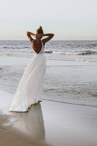 3D Lace Appliqué Bridal Dress Deep V Neck sexy A-Line Wedding Gown Beach Bride Dress Ms205106