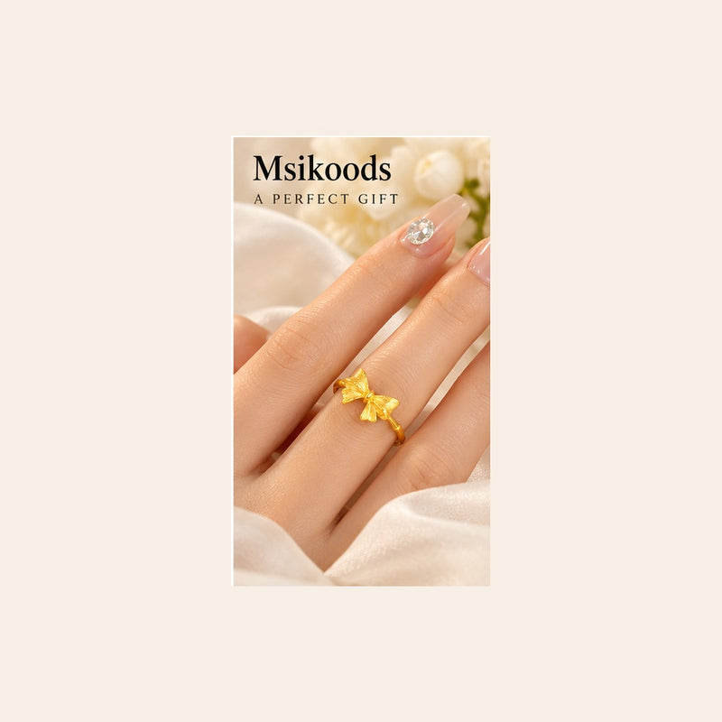2027 Elegant Gold Bow Ring for Women Adjustable Butterfly Knot Design Dainty Fashion Jewelry Gift