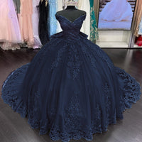 Quinceanera Dress Lace Applique Ball Gown Off Shoulder Princess Tulle Formal Gown Ms2605062