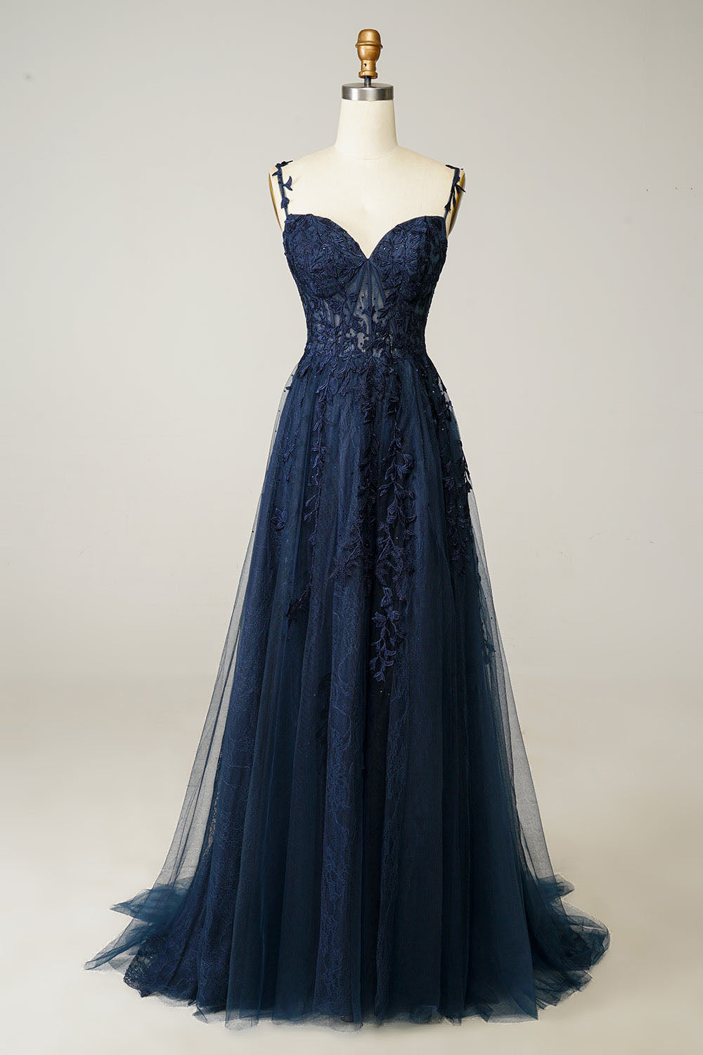 Lace Appliques A Line Evening Dress Sexy Slit Tulle Prom Dress Ms2508222