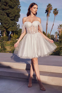 Glitter Homecoming Dress Off Shoulder Corset Beaded Sparkly Tulle Short Prom Dress Ms2610234
