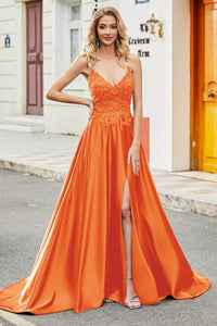 Navy Blue Lace Spaghetti Strap Prom Dress Side Slit Open Back Party Dress Ms2509262