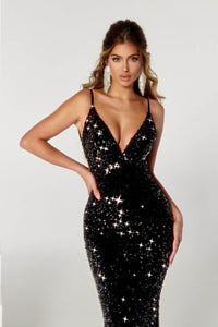 Einschultriges Pailletten-Ballkleid mit Schlitz Glitzer Langes Meerjungfrauen-Abendkleid Partykleid