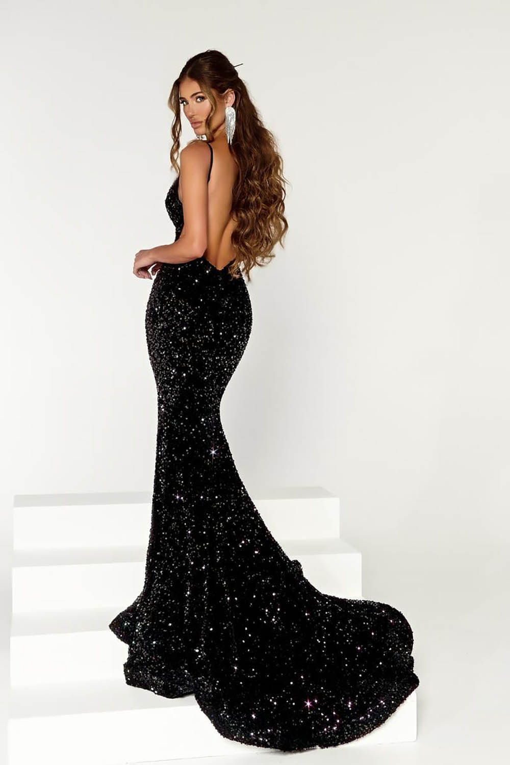 Einschultriges Pailletten-Ballkleid mit Schlitz Glitzer Langes Meerjungfrauen-Abendkleid Partykleid