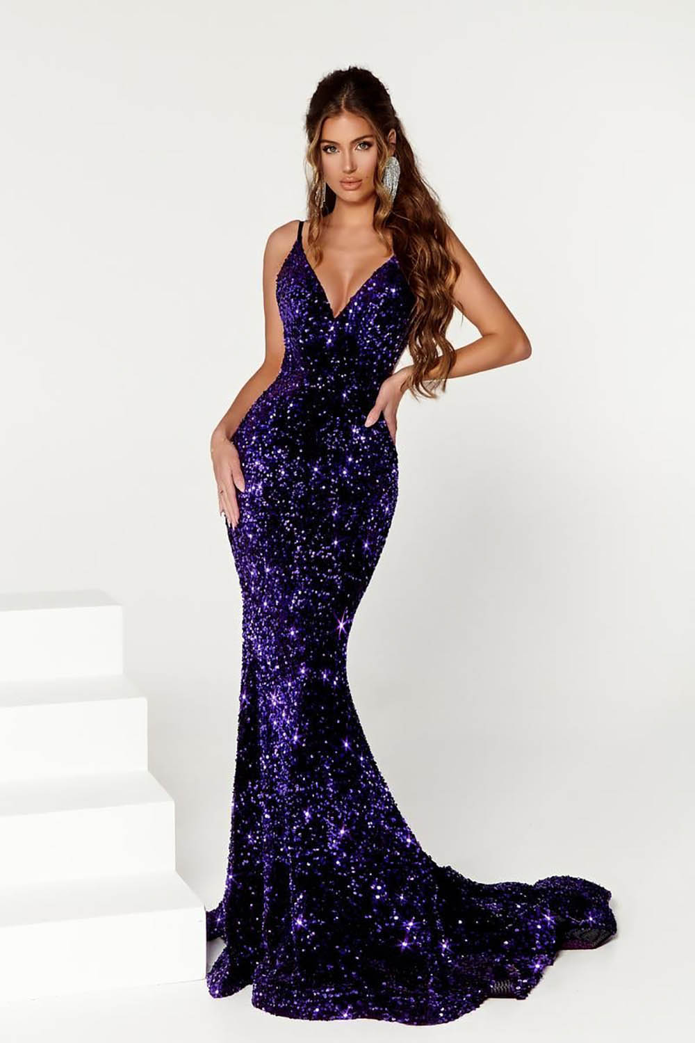 Einschultriges Pailletten-Ballkleid mit Schlitz Glitzer Langes Meerjungfrauen-Abendkleid Partykleid