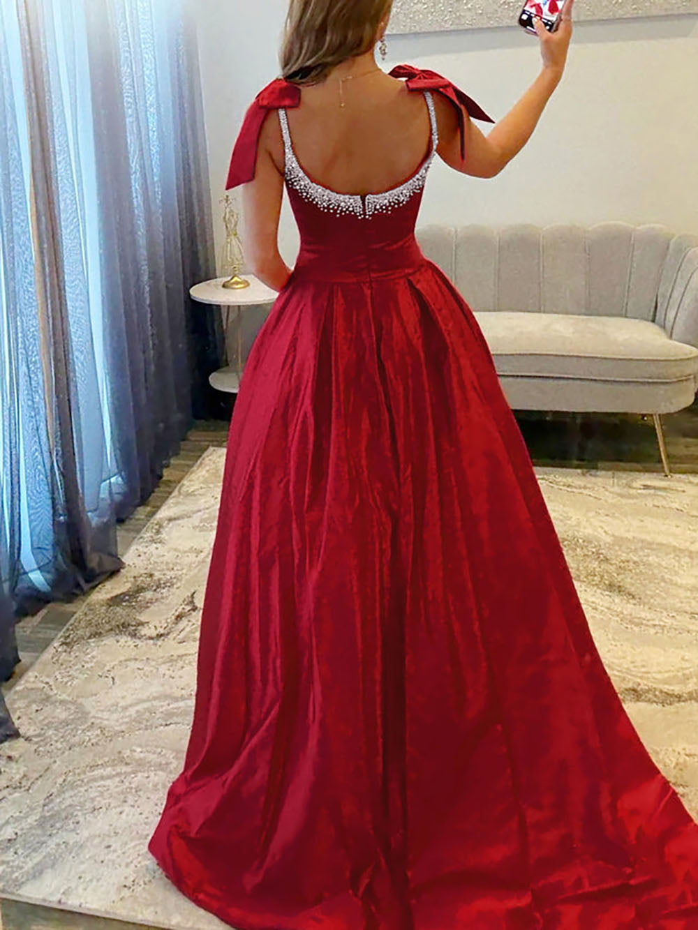 Beaded Bow Strap Evening Gown A Line Prom Dress Gala Gown Special Events Ms2601135