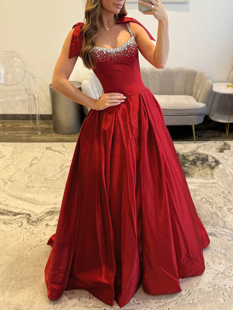 Beaded Bow Strap Evening Gown A Line Prom Dress Gala Gown Special Events Ms2601135