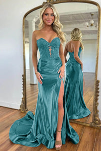 Beaded Prom Dress Corset Slit Evening Dress Corset Mermaid Party Dress Ms22511265