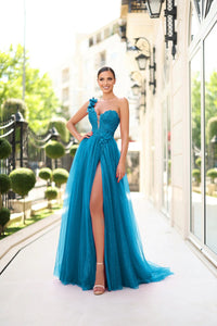 Glitter One-Shoulder Prom Dress with High Slit Formal Dress Ms2602053