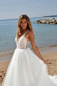 Sparkle Lace Wedding Dresses Spaghetti Strap A Line Tulle Bridal Gown Ms2603014