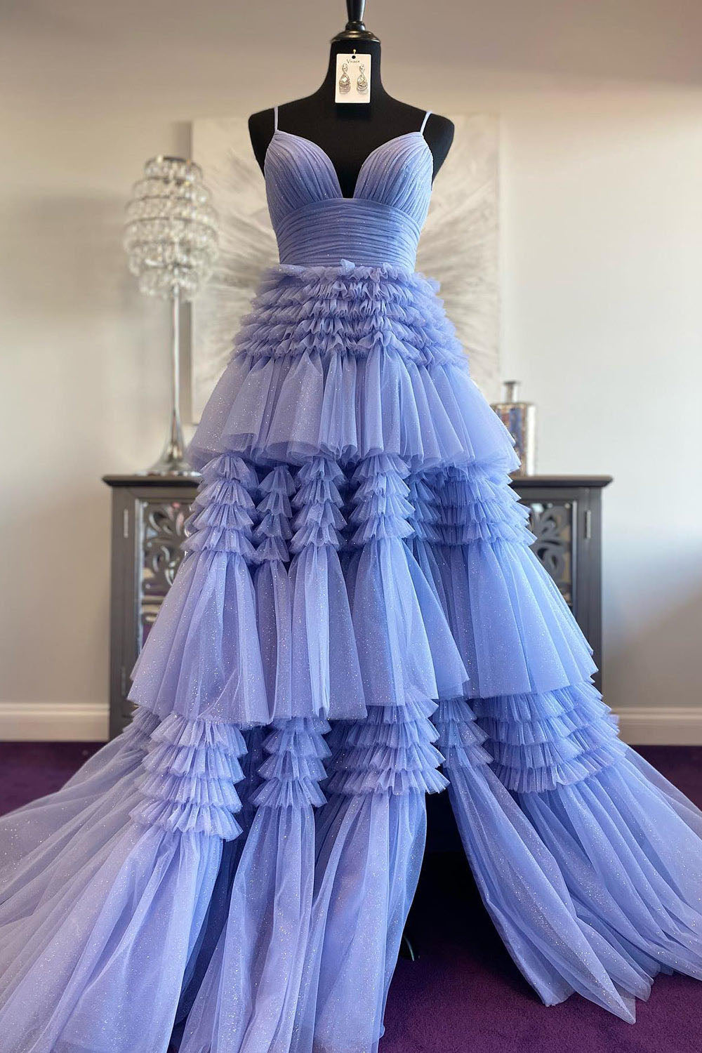 Abito da sera con spacco Ruffle, scollo a cuore, applicazioni in pizzo, corsetto, abito formale per festa di prom Ms2504114