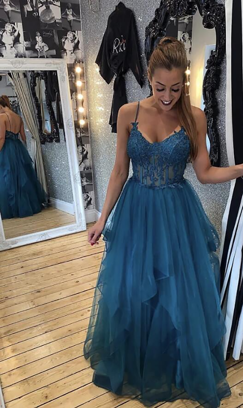 Lace Tulle Evening Gown Corset Layered Skirt Long Prom Dress Ms2506142