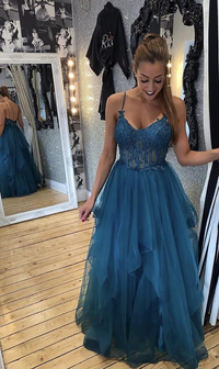 Lace Tulle Evening Gown Corset Layered Skirt Long Prom Dress Ms2506142