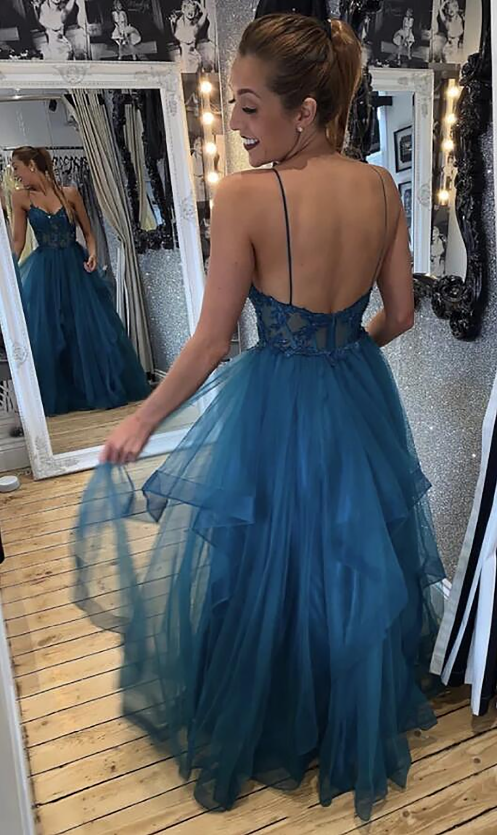 Lace Tulle Evening Gown Corset Layered Skirt Long Prom Dress Ms2506142