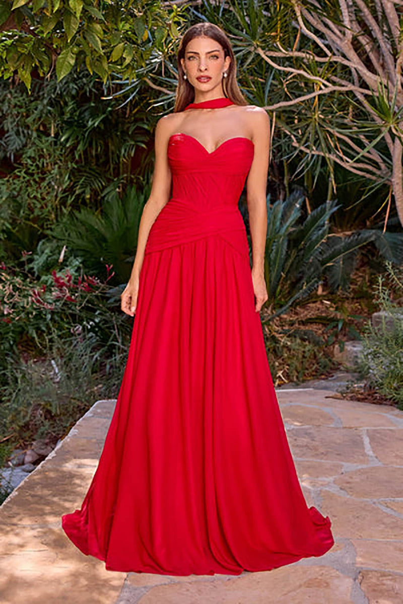 Red Pleated Chiffon Evening Dress Sweetheart A Line Wedding Party Dress Ms2512053