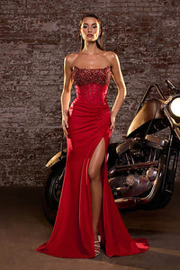 Beaded Corset Prom Dress Sexy High Slit Sexy Mermaid Evening Dress Ms2512055
