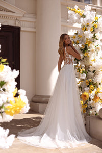 Romantic Illusion Lace Wedding Dress A-Line Tulle Bridal Gown Open Back Bride Dress Ms2505204