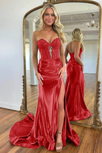 Beaded Prom Dress Corset Slit Evening Dress Corset Mermaid Party Dress Ms22511265