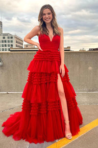 Abito da sera con spacco Ruffle, scollo a cuore, applicazioni in pizzo, corsetto, abito formale per festa di prom Ms2504114