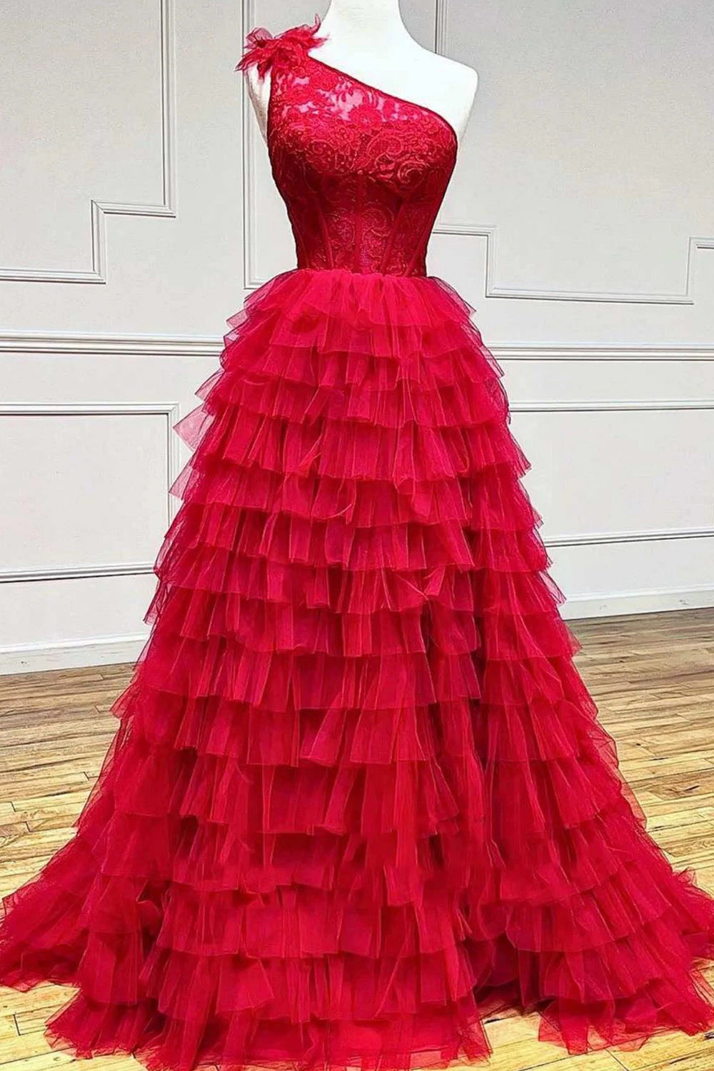 Abito da sera con spacco Ruffle, scollo a cuore, applicazioni in pizzo, corsetto, abito formale per festa di prom Ms2504114