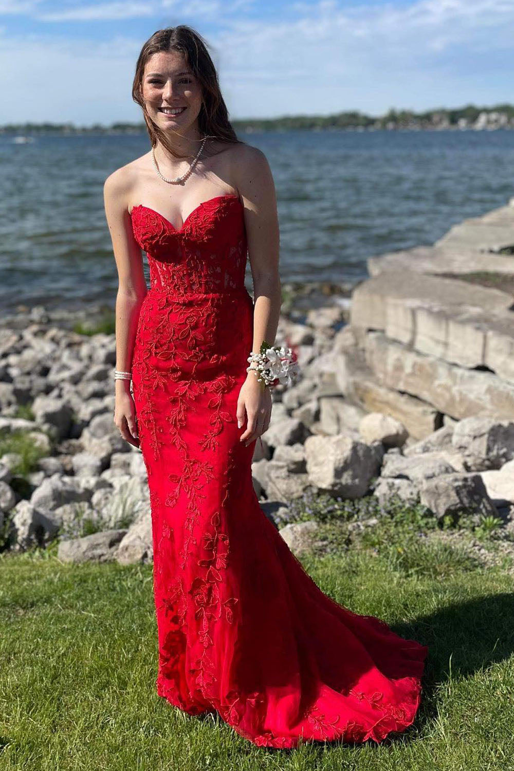Mermaid Prom Dress Sweetheart Long Evening Dress with Appliques Ms250913