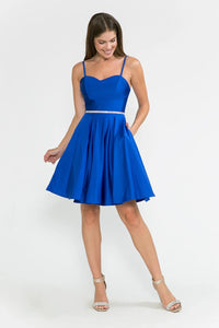 Satin Homecoming Dres Spaghetti Straps A Line Short Cocktail Dress with Pockets Ms10235