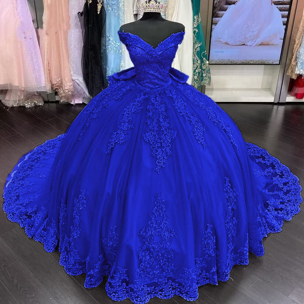Quinceanera Dress Lace Applique Ball Gown Off Shoulder Princess Tulle Formal Gown Ms2605062