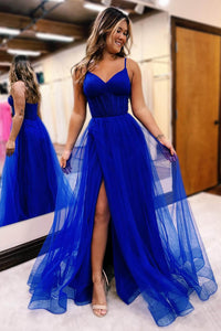 Spaghetti Strap Tulle Prom Dress Corset High Slit Evening Gown Ms2509261