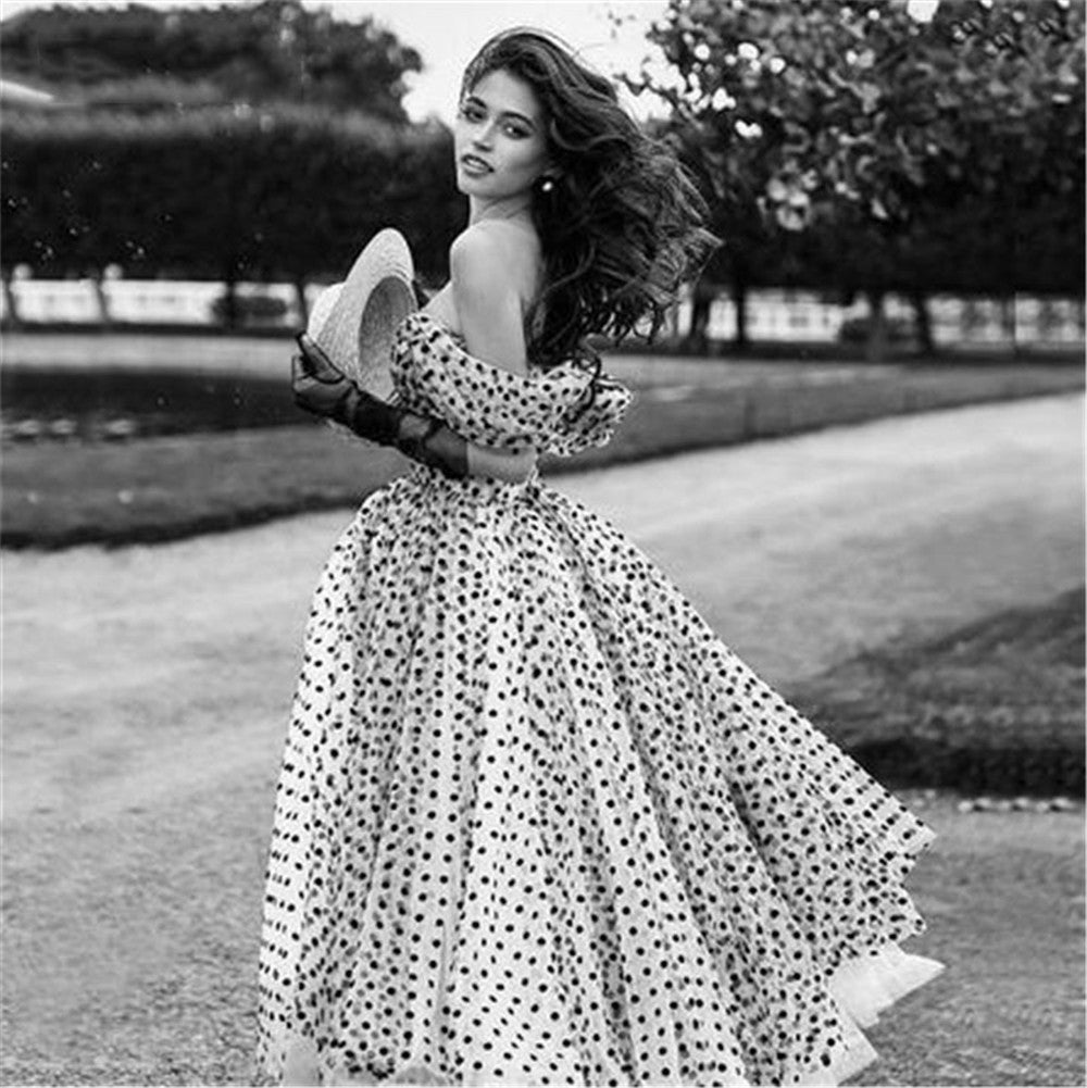Off-Shoulder Polka Dot Evening Dress Off Shoulder Vintage Ball Gown Fo Msikoods Official Store Off-Shoulder Polka Dot Evening Dress Off Shoulder Vintage Ball Gown Fo Msikoods Official Store