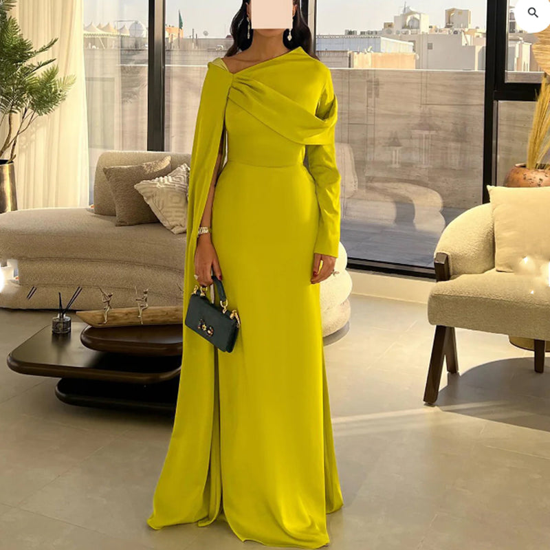 Off Shoulder Formal Gown Cape Maxi Prom Dress Evening Dress Wedding Guest Party Dress Ms2505083