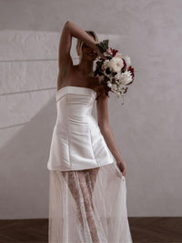 Strapless Wedding Dress Sheer Skirt Modern Bridal Gown Wedding Reception Ceremony Dress Ms2505084