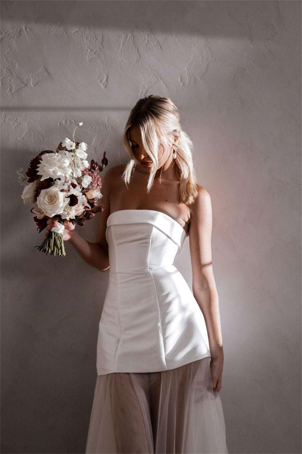Strapless Wedding Dress Sheer Skirt Modern Bridal Gown Wedding Reception Ceremony Dress Ms2505084