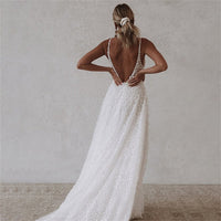 3D Lace Appliqué Bridal Dress Deep V Neck sexy A-Line Wedding Gown Beach Bride Dress Ms205106