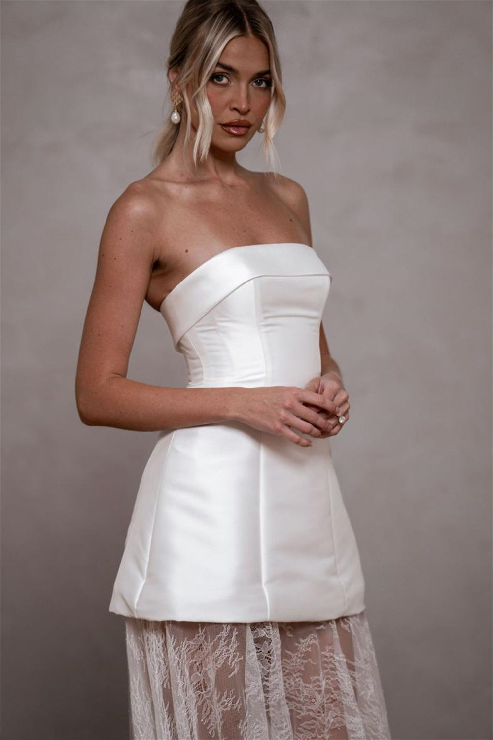 Strapless Wedding Dress Sheer Skirt Modern Bridal Gown Wedding Reception Ceremony Dress Ms2505084