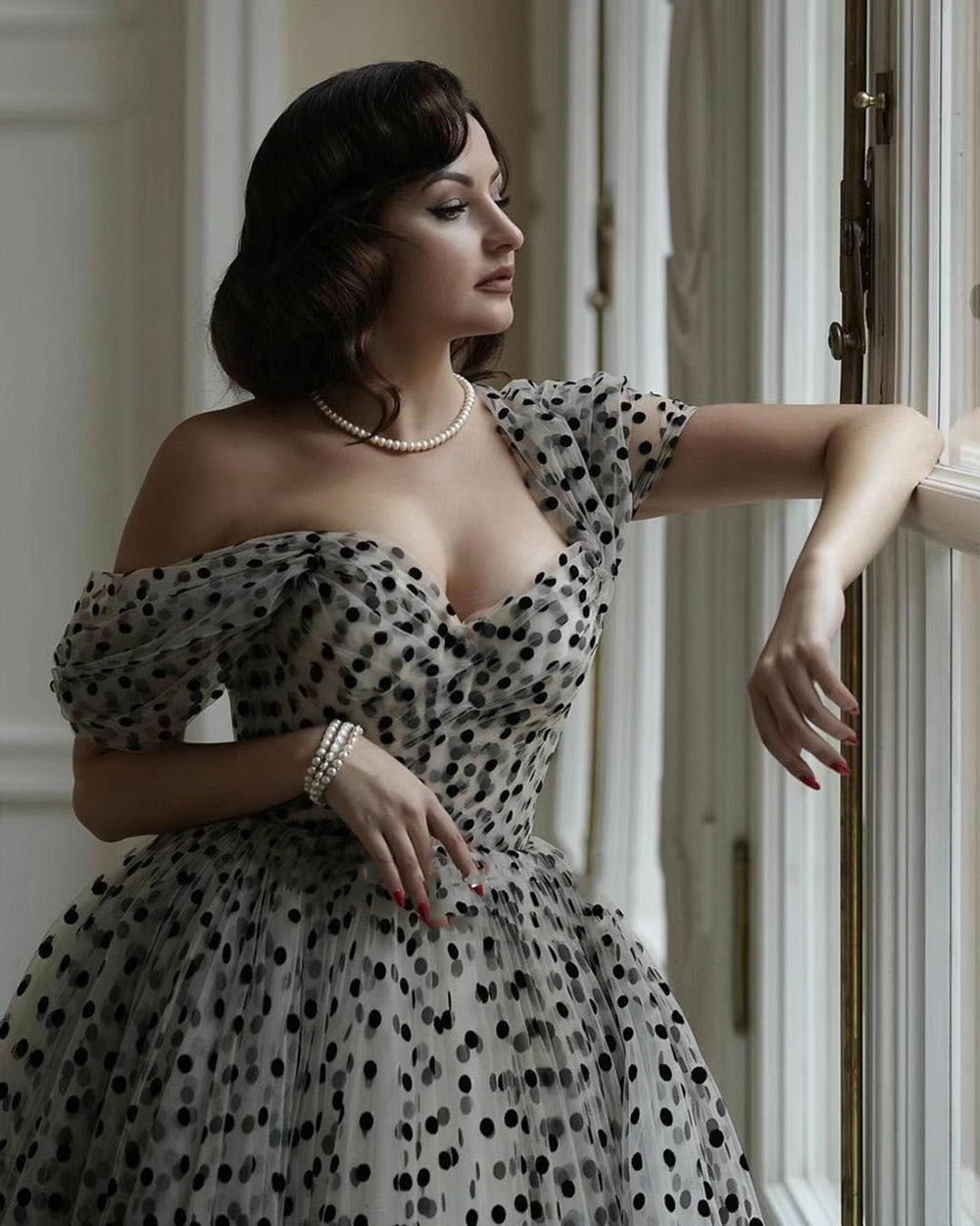 Off-Shoulder Polka Dot Evening Dress Off Shoulder Vintage Ball Gown Fo Msikoods Official Store Off-Shoulder Polka Dot Evening Dress Off Shoulder Vintage Ball Gown Fo Msikoods Official Store
