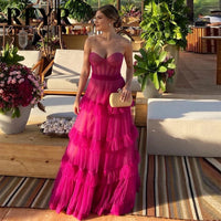 Fuchsia Tulle Prom Dress Tiered Ruffle Corset Evening Dress Formal Prom Party Gown Ms2505081