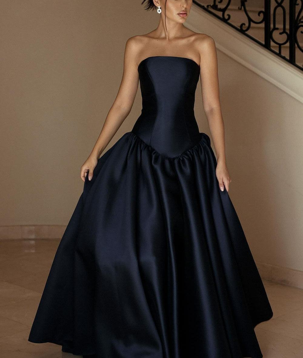 Strapless Satin Formal Gown 2025 A Line Floor Length Evening Dress Prom Party Dress Ms2505022
