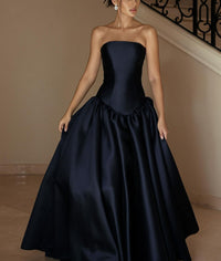Strapless Satin Formal Gown 2025 A Line Floor Length Evening Dress Prom Party Dress Ms2505022