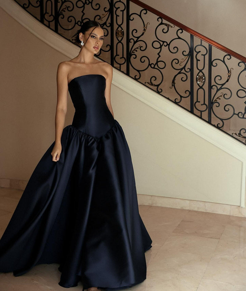 Strapless Satin Formal Gown 2025 A Line Floor Length Evening Dress Prom Party Dress Ms2505022