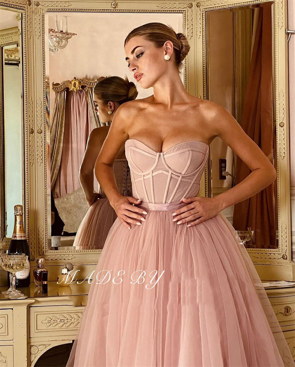Vintage Tulle Midi Prom Dress Sweetheart Corset Party Gown Princess Cocktail Dress  Ms2506016