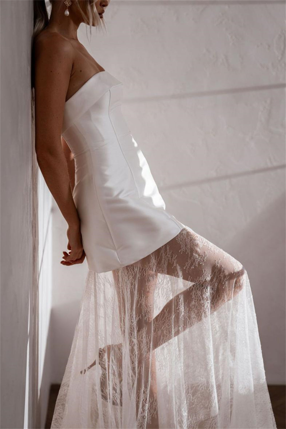 Strapless Wedding Dress Sheer Skirt Modern Bridal Gown Wedding Reception Ceremony Dress Ms2505084
