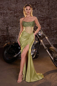 Beaded Corset Prom Dress Sexy High Slit Sexy Mermaid Evening Dress Ms2512055