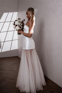 Strapless Wedding Dress Sheer Skirt Modern Bridal Gown Wedding Reception Ceremony Dress Ms2505084